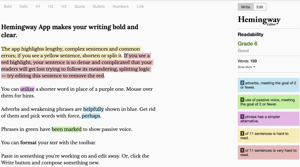 Hemingway Editor is one of the best writing apps for content creation.