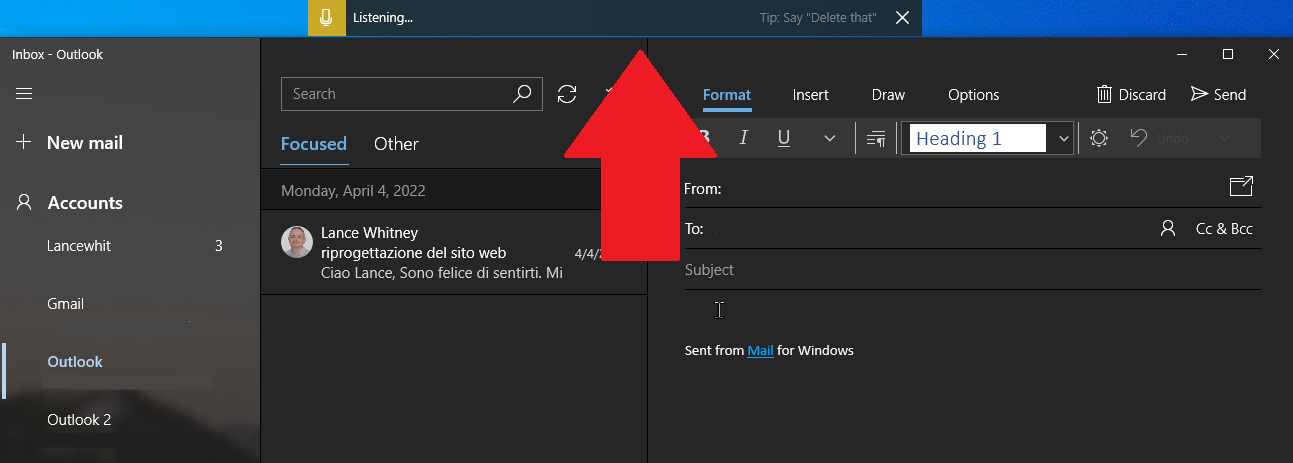 Trigger dictation in Windows 10
