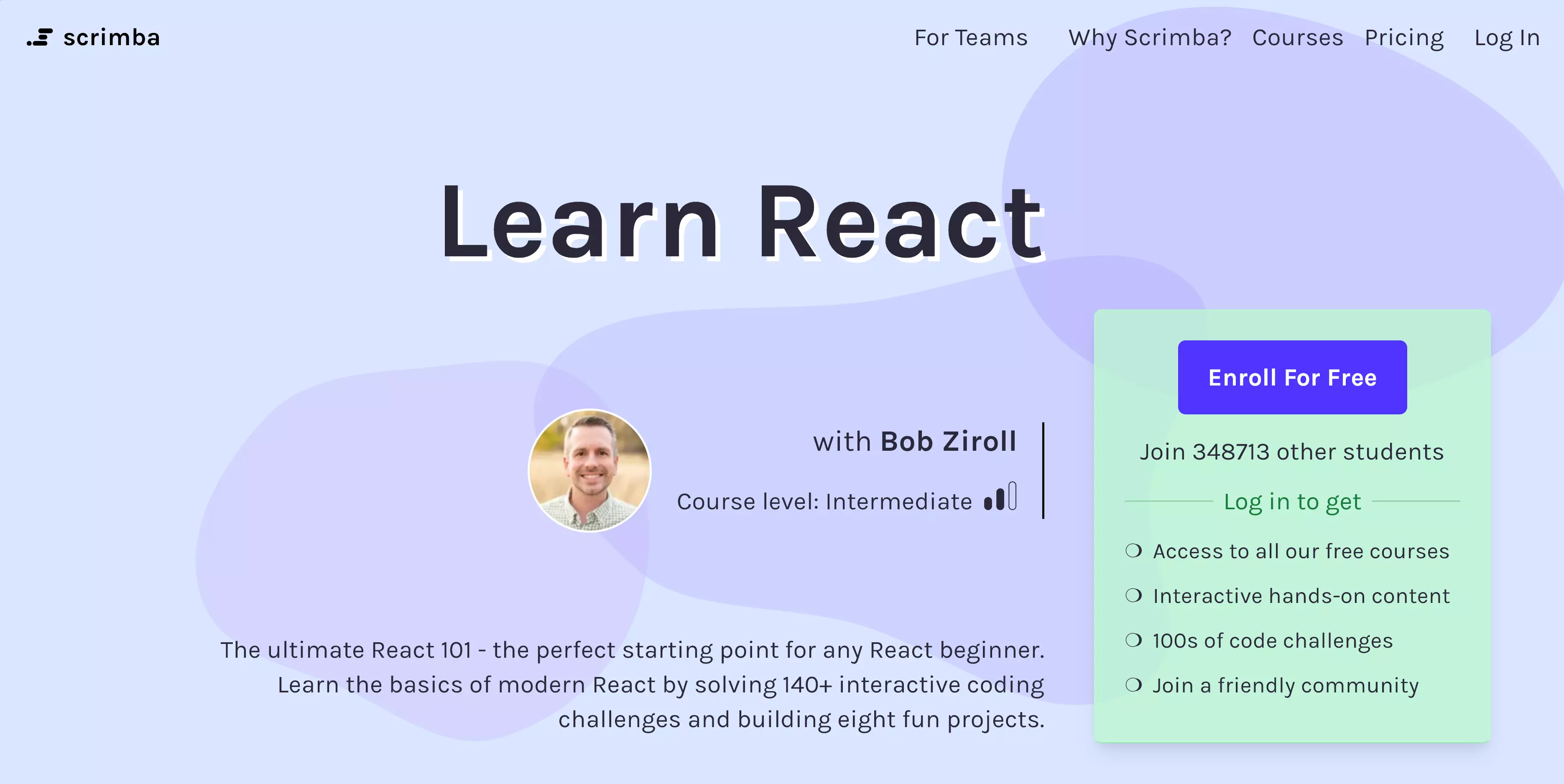 Learn React course on Scrimba