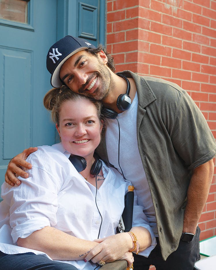 Hoover on the set of It Ends With Us, with director and star Justin Baldoni.