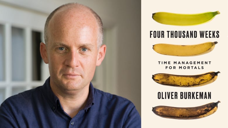 A book cover featuring 4 bananas in a row and a photo of the book's author, a man with short hair wearing a blue shirt.