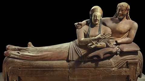 Getty Images A sarcophagus depicting a couple reclining together – one of many examples of romantically-inclined Etruscan artwork (Credit: Getty Images)