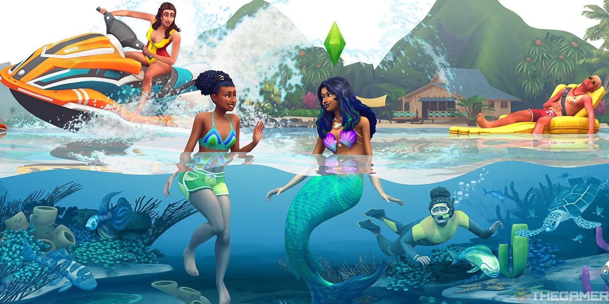 sims 4 mermaid island living promotional image