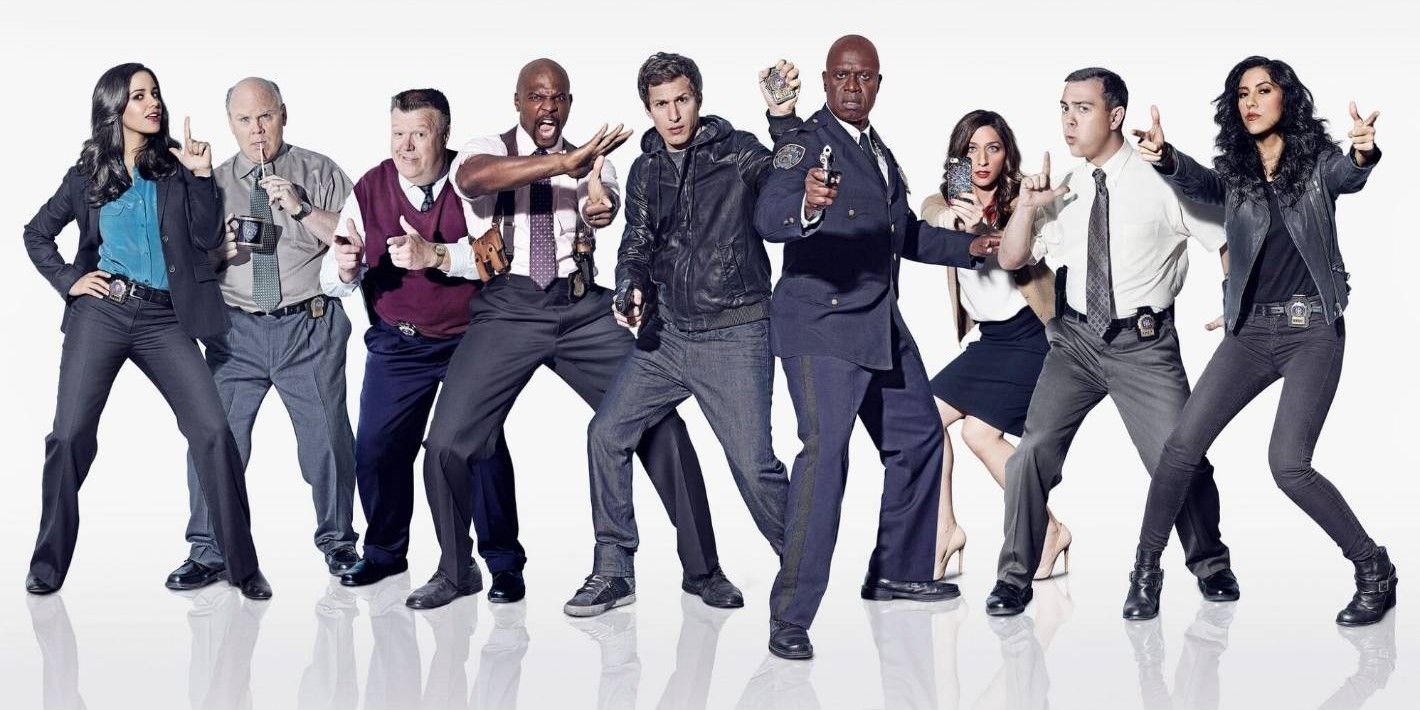 The Cast of Brooklyn 99 with Captain Holt at the front